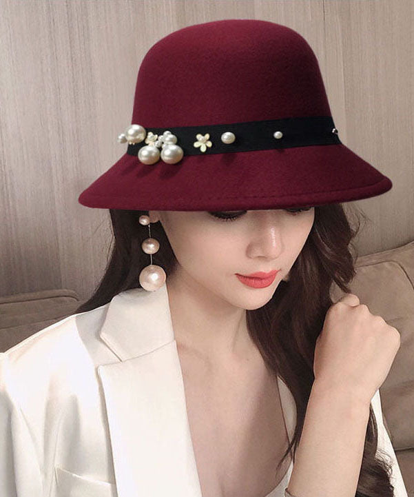 Beautiful Mulberry Pearl Fine Woolen Cloche Hat dylinoshop