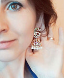 Beautiful Multi Color Zircon Phoenix Pearl Drop Earrings Jew-EAR220805