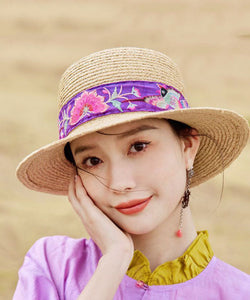 Beautiful Rose Embroideried Straw Woven Beach Floppy Sun Hat dylinoshop