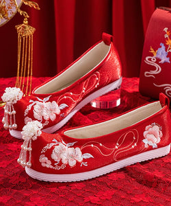 Beautiful Wedding Flat Shoes For Women Red Embroideried Cotton Fabric BX-XZ-PDX20220401