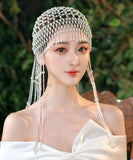 Beautiful White Pearl Tassel Bonnie Hat dylinoshop