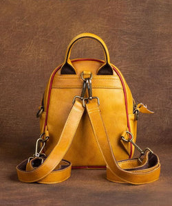 Beautiful Yellow Embossing Paitings Calf Leather Backpack Bag ZPBAG-BGS220209