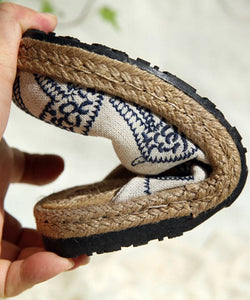 Beige Cotton Fabric Comfy Embroideried Slide Sandals SHOE-LT220328
