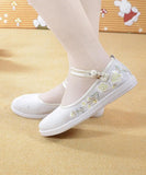 Beige Embroideried Cotton Fabric Flat Shoes Buckle Strap Flat Shoes XZ-PDX210728