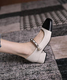 Beige Faux Leather Patchwork Casual Buckle Strap Chunky High Heels XZ-GGX210728