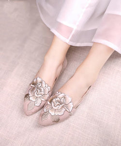 Beige Flat Feet Shoes Handmade Embroideried Cotton Fabric Pointed Toe Flat Shoes BX-XZ-PDX20220401