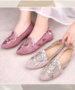 Beige Flat Feet Shoes Handmade Embroideried Cotton Fabric Pointed Toe Flat Shoes BX-XZ-PDX20220401