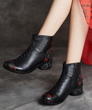 Black Boots Chunky Cowhide Leather Chic Embossed Boots XZ-XZ210804