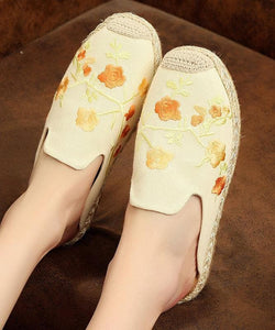 Black Embroideried Cotton Fabric Slippers Shoes LT210706