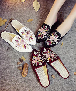 Black Embroideried Cotton Fabric Women Pointed Toe Slide Sandals BX-XZ-LT20220401