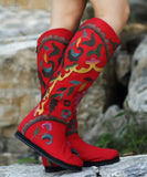 Black Embroideried Cowgirl Boots Cotton Fabric zippered Knee Boots BX-XZ220407