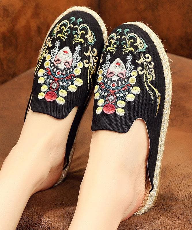 Black Embroideried Slippers Shoes LT210630