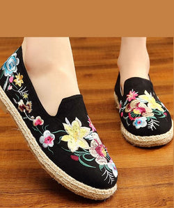 Black Flat Feet Shoes Cotton Fabric Boutique Embroideried Flat Feet Shoes BX-XZ-PDX20220401