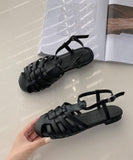Black Flat Sandals Faux Leather Comfy Buckle Strap Water Sandals LX210617