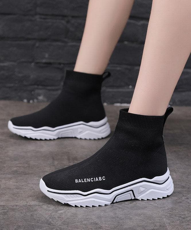 Black Knit Fabric Ankle boots Platform Boots XZ-XZ210804