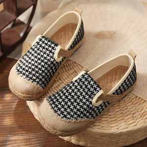 Black Plaid Cotton Linen For Women Splicing Flat Feet Shoes PDX210630