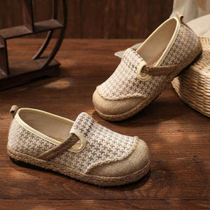 Black Plaid Cotton Linen For Women Splicing Flat Feet Shoes PDX210630
