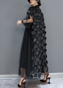 Black Tulle Party Dresses O-Neck Asymmetrical Half Sleeve JDML-FDL220128