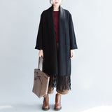 Black long cashmere coats oversized long woolen jackets tasseled cardigans CDG171028