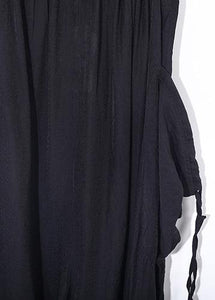 Black loose drawstring  suspender wide leg jumpsuit dylinoshop