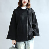 Black woolen cape coats oversized zippered short jackets CTS171028
