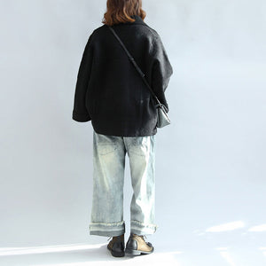 Black woolen cape coats oversized zippered short jackets CTS171028