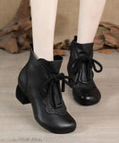 Black zippered Cowhide Leather Boots Lace Up Boots XZ-XZ210804