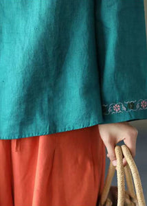Blue Asymmetrical Design Linen Shirt Embroideried Long Sleeve DylinoShop