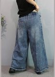Blue Casual Retro Pockets Tie Waist Fall Wide Leg Denim Pants GK-LPTS210910