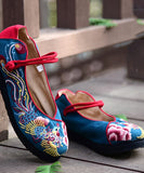 Blue Embroideried Flat Feet Shoes Cotton Fabric Plus Size Buckle Strap Flat Shoes For Women BX-XZ-PDX20220401