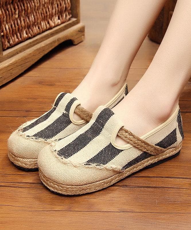 Blue Striped Cotton Fabric Flats Splicing Flat Shoes For Women PDX210630