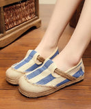 Blue Striped Cotton Fabric Flats Splicing Flat Shoes For Women PDX210630