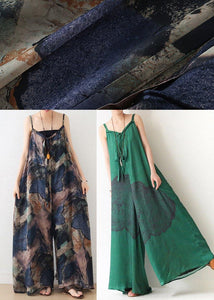 Blue Suspender Print Women Summer New Oversized Wide Leg Pants dylinoshop