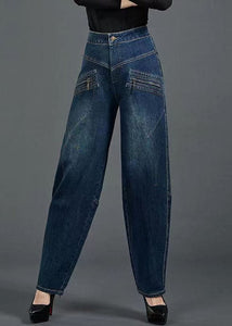 Bohemian Blue High Waist Flatering Zip Up Pockets Cotton Denim Pants Summer nz-LPTS220519