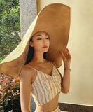 Bohemian Khaki Oversize Brim Solid Knit Beach Floppy Sun Hat dylinoshop