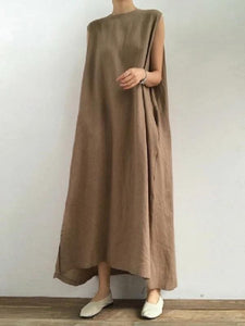 Bohemian O Neck Side Open Linen Cotton Clothes Fabrics Khaki Dress SDL20203