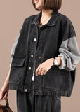 Boho Black Patchwork Pockets Fall Denim Jackets Long Sleeve WG-CTS210916