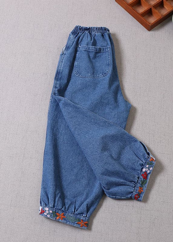 Boho Blue Embroideried denim Pants Spring BP-LPTS211224