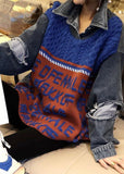 Boho Blue Patchwork Denim Hole Loose Fall Knit Knitted sweaters BSJK-LTP211013