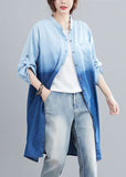 Boho Blue Pockets Button Gradient color Fall Denim Trench Long sleeve YYHC-CTS210930