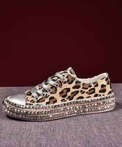 Boho Leopard Print Splicing Flat Shoes For Women Cotton Fabric GW-PDX22061501
