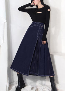 Boho denim blue zippered asymmetrical design Summer Skirt CDM-SKTS210408
