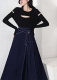 Boho denim blue zippered asymmetrical design Summer Skirt CDM-SKTS210408