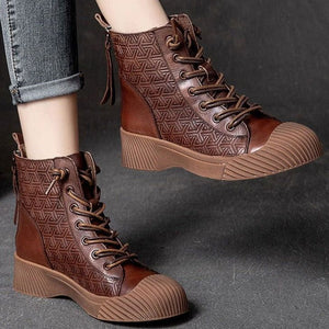 Boots Genuine Leather Women's Casual Shoes Flat Platform BGCS08 Touchy Style