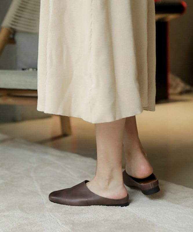 Boutique Beige Cowhide Leather Upper Slide Sandals For Women BX-XZ-TX20220401