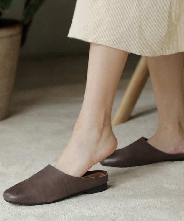 Boutique Beige Cowhide Leather Upper Slide Sandals For Women BX-XZ-TX20220401
