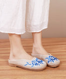 Boutique Beige Slide Sandals Embroideried Comfy Linen Fabric BX-LT220407