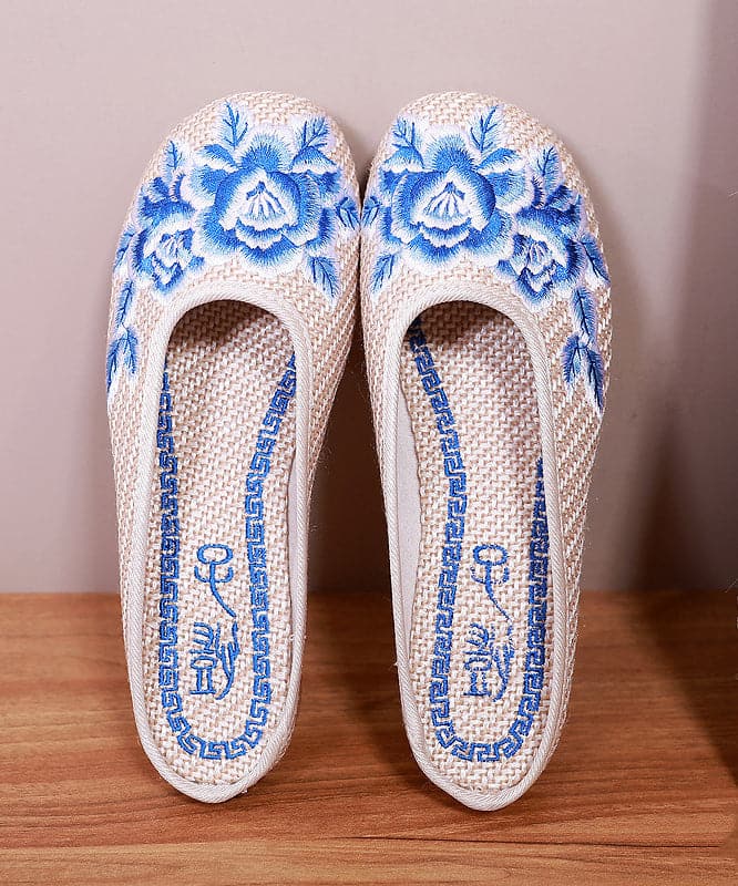 Boutique Beige Slide Sandals Embroideried Comfy Linen Fabric BX-LT220407