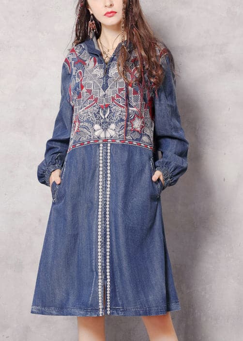 Boutique Blue zippered Hooded Embroideried Pockets Denim trench coats Spring nz-TCT220304