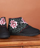 Boutique Buckle Strap Embroideried Comfy Ankle Boots Blue Cotton Fabric SHOE-XZ220328